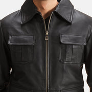 Raven 黑色 真皮夹克 男士 - Lateral Side Profile View Showing Sleeve Cut &amp; Athletic Taper Fit