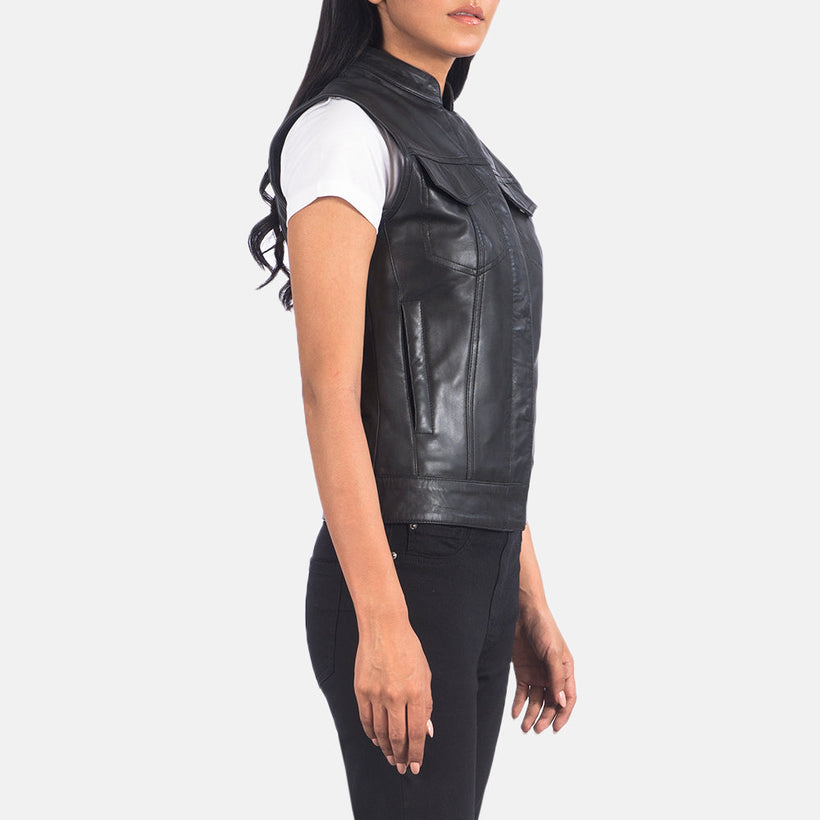 Rayne Moto 黑色 真皮马甲 女士