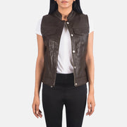 
Rayne Moto 复古棕 真皮马甲 女士 in Brown Sheepskin Leather - 正面版型与定制立体剪裁轮廓 | 官方商城选购