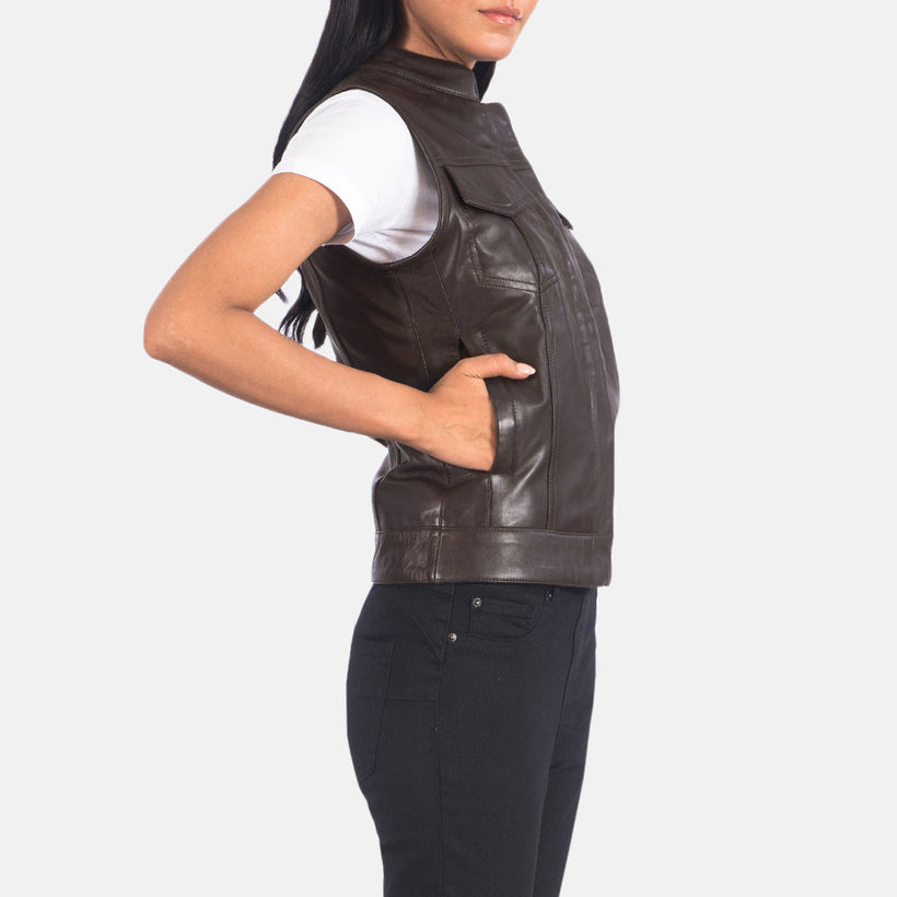 Rayne Moto 棕色 真皮马甲 女士