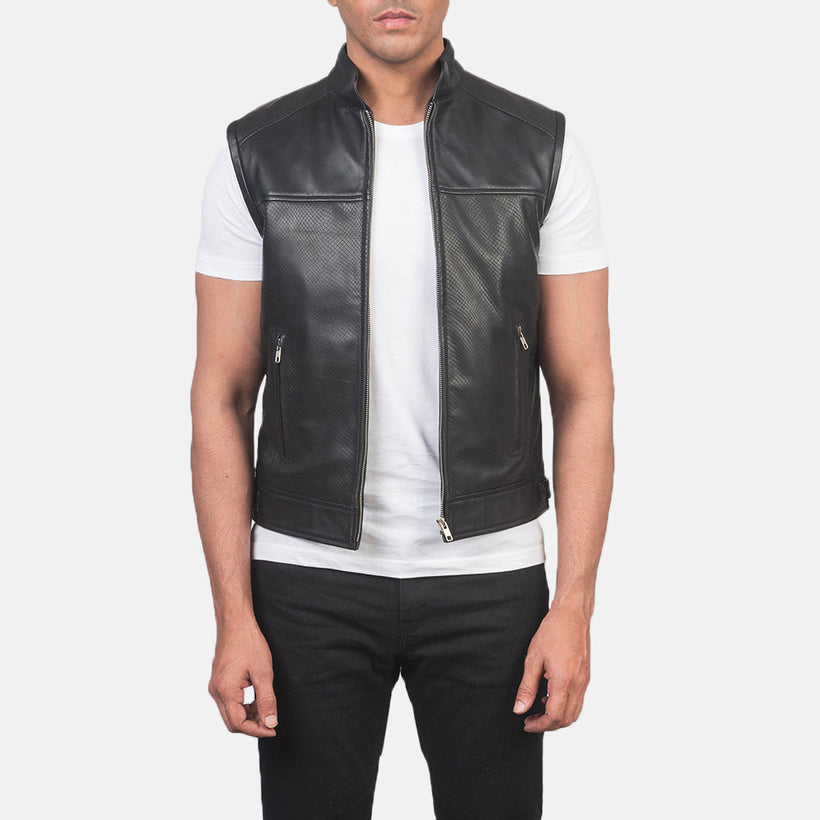 Roland 黑色 Leather Biker Vest 男士