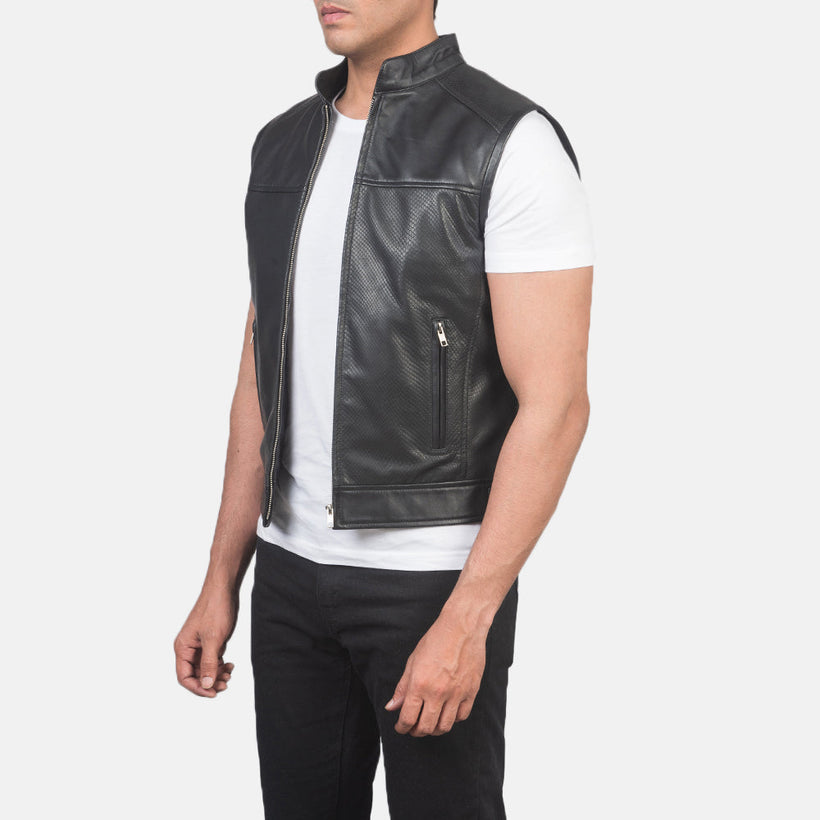 Roland 黑色 Leather Biker Vest 男士