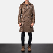 
Royson 复古棕 Leather Duster 真皮大衣 男士 in Mocha Brown Calfskin Leather - 正面版型与定制立体剪裁轮廓 | 官方商城选购
