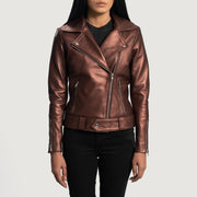 
Rumy Maroon Leather Biker Jacket in Maroon Sheepskin Leather - 正面版型与定制立体剪裁轮廓 | 官方商城选购