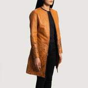 
Tan Brown Sheepskin Dip &Amp; Dye Leather Coat - 展现肩线贴合与利落下摆的背部视角