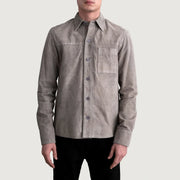 
Scout Grey Suede Leather Shirt 男士 男士 - 展现立体袖型与合身版型的侧身视角