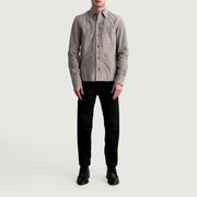 
细节特写 of Shirt & Buttons Hardware on Scout Grey Suede Leather Shirt 男士 男士