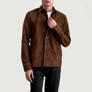 Scout Mocha Suede Leather Shirt 男士 in Brown Goatskin Suede - Front Profile View &amp; Tailored Silhouette | Buy Online