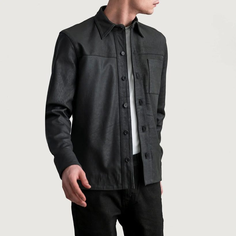 Scout Tumbled 经典黑 Leather Shirt 男士