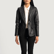Women's Selina 黑色 真皮西装外套 女士 in Black Sheepskin Leather - Front Profile View &amp; Tailored Silhouette | Buy Online
