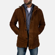 Men's Sheriff 棕色 麂皮夹克 男士 in Brown Goatskin Suede - Front Profile View &amp; Tailored Silhouette | Buy Online