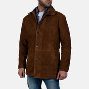 Men's Sheriff 棕色 麂皮夹克 男士 - Lateral Side Profile View Showing Sleeve Cut &amp; Athletic Taper Fit