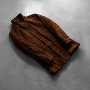 Open hem &amp; Hem Craftsmanship Construction Detail on Men's Sheriff 棕色 麂皮夹克 男士