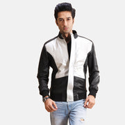 Spade Silver 黑色 真皮飞行员夹克 男士 in Black Sheepskin Leather - Front Profile View &amp; Tailored Silhouette | Buy Online