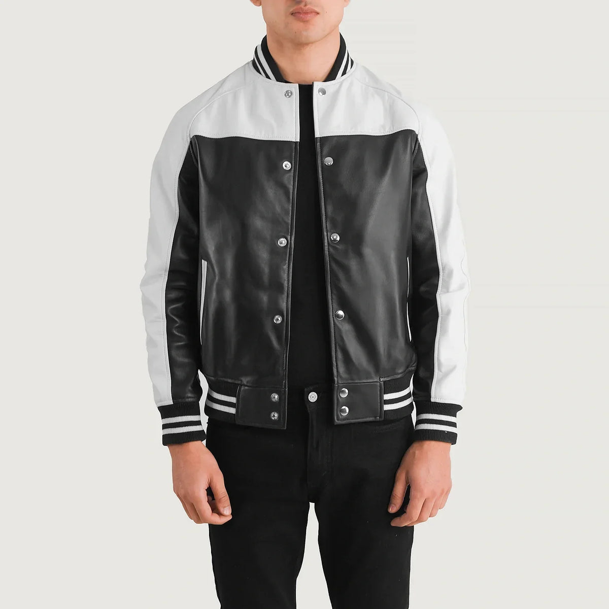 Terrance 黑色 Varsity 真皮夹克 男士 – alternate product view 1