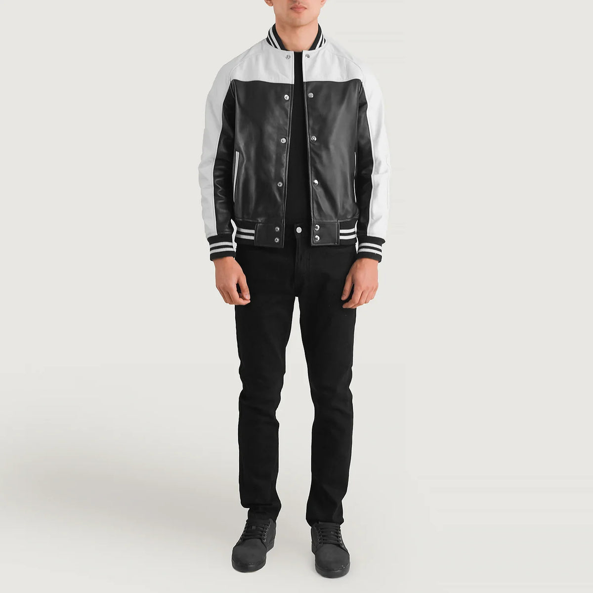 Terrance 黑色 Varsity 真皮夹克 男士 – alternate product view 3