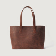
The Bianca Vintage Distressed Brown Leather Tote Bag For Women - 立体侧面展现包身风琴褶与扩容深度
