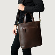 
Solid Antique Brass Hardware & Heavy-Duty Dual Zipper Detail on The Poet Vintage Brown Leather Tote Bag For Men & Women