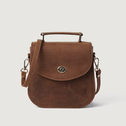 
The Sandra Vintage 浅棕褐色 Leather Saddle Bag For Women in Tan Full Grain Naturally Milled Cowhide Leather. - Full Exterior 正面版型与定制立体剪裁轮廓 | 官方商城选购