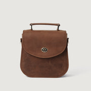 
The Sandra Vintage 浅棕褐色 Leather Saddle Bag For Women - 立体侧面展现包身风琴褶与扩容深度