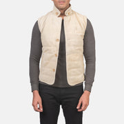 Men's Tony Off-White Suede Vest 男士 in Off-White Goatskin Suede - Front Profile View &amp; Tailored Silhouette | Buy Online