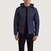 
Tyler 深海蓝 Hooded Puffer 真皮夹克 男士 in Blue Full-Grain Leather - 正面版型与定制立体剪裁轮廓 | 官方商城选购