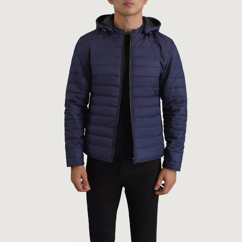 Tyler 深海蓝 Hooded Puffer 真皮夹克 男士