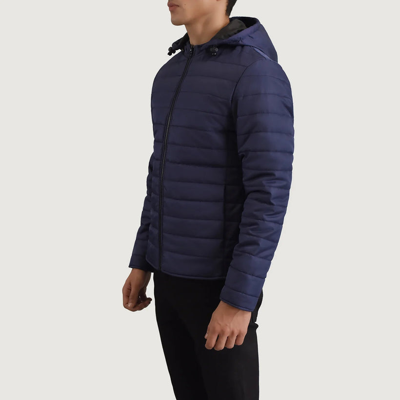 Tyler 深海蓝 Hooded Puffer 真皮夹克 男士