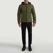 Tyler Green Hooded Puffer 真皮夹克 男士 - Lateral Side Profile View Showing Sleeve Cut &amp; Athletic Taper Fit