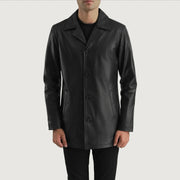 Men's Urban Slate Black Leather Coat in Black Cowhide (Lt-071) Leather - Front Profile View & Tailored Silhouette | Buy Online