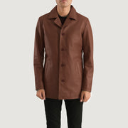 Urban Slate 棕色 真皮大衣 男士 in Brown Cowhide Leather - Front Profile View &amp; Tailored Silhouette | Buy Online