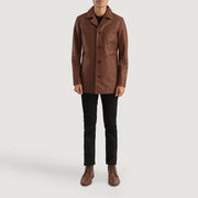 Urban Slate 棕色 真皮大衣 男士 - Lateral Side Profile View Showing Sleeve Cut &amp; Athletic Taper Fit