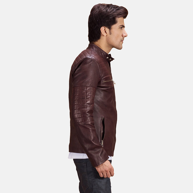 Urbane Quilted Maroon 真皮机车夹克 男士