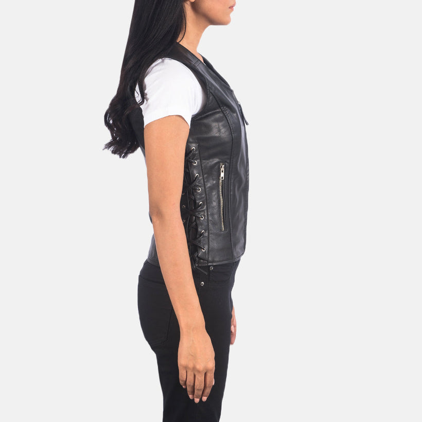 Vanda 黑色 Leather Biker Vest 女士
