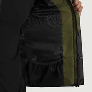 
Black + Green Full-Grain Leather Hooded Jacket - 展现肩线贴合与利落下摆的背部视角