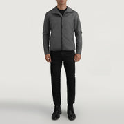 
Wesley Grey Hooded Windbreaker 真皮夹克 男士 - 展现立体袖型与合身版型的侧身视角