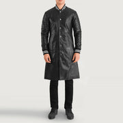 Wilde 黑色 Leather Varsity 真皮大衣 男士 in Black Sheepskin Leather - Front Profile View &amp; Tailored Silhouette | Buy Online
