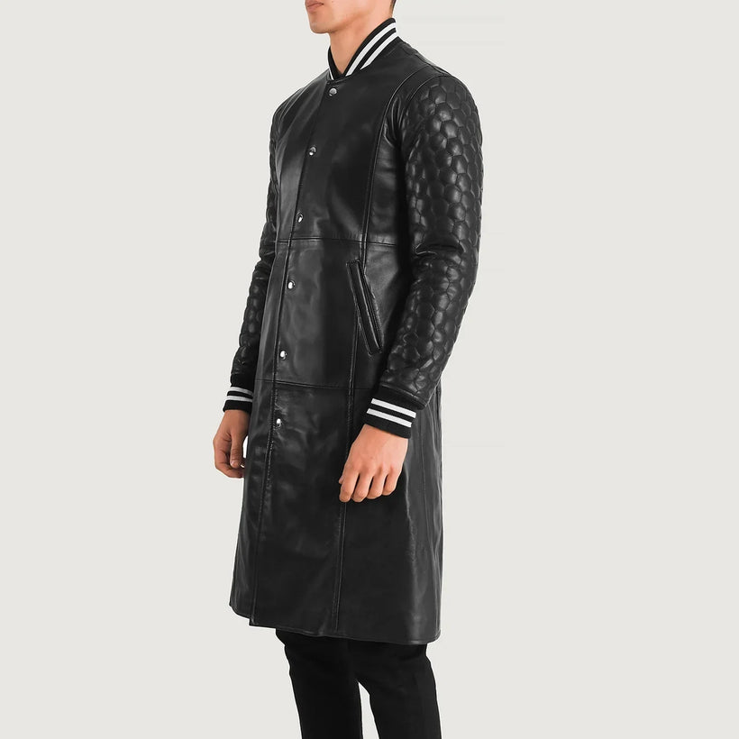 Wilde 黑色 Leather Varsity 真皮大衣 男士