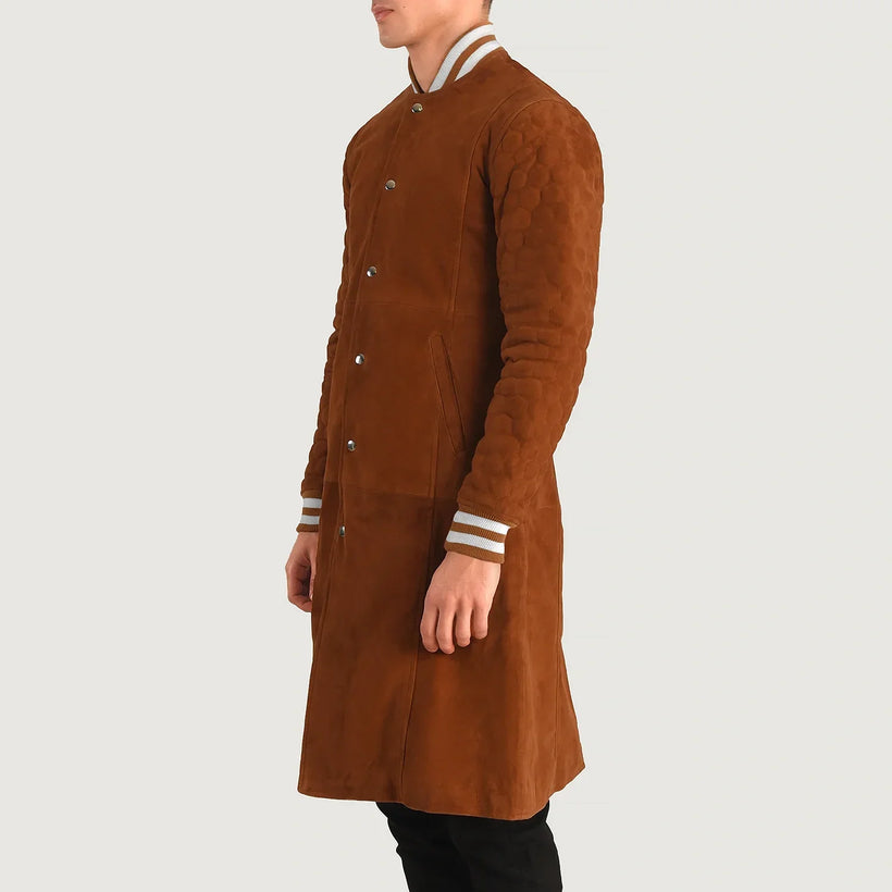 Wilde 棕色 Suede Varsity 真皮大衣 男士