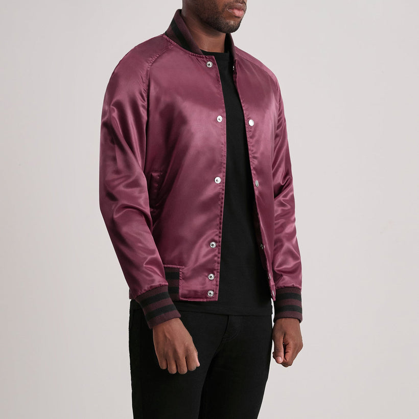 Xander Maroon Varsity 真皮夹克 男士