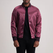 Xander Maroon Varsity 真皮夹克 男士 - Lateral Side Profile View Showing Sleeve Cut &amp; Athletic Taper Fit