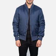Men's Zack Blue 真皮飞行员夹克 男士 in Blue Nylon - Front Profile View &amp; Tailored Silhouette | Buy Online