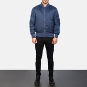 Men's Zack Blue 真皮飞行员夹克 男士 - Lateral Side Profile View Showing Sleeve Cut &amp; Athletic Taper Fit