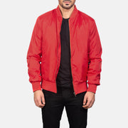 Men's Zack Red 真皮飞行员夹克 男士 in Red Nylon - Front Profile View &amp; Tailored Silhouette | Buy Online