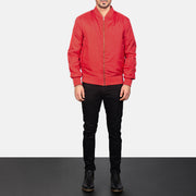 Men's Zack Red 真皮飞行员夹克 男士 - Lateral Side Profile View Showing Sleeve Cut &amp; Athletic Taper Fit